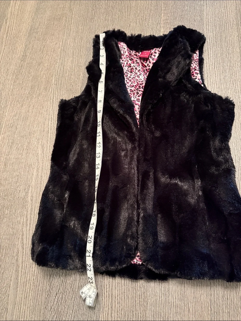 Girls' Black Faux Fur Vest with Pink Leopard Lining